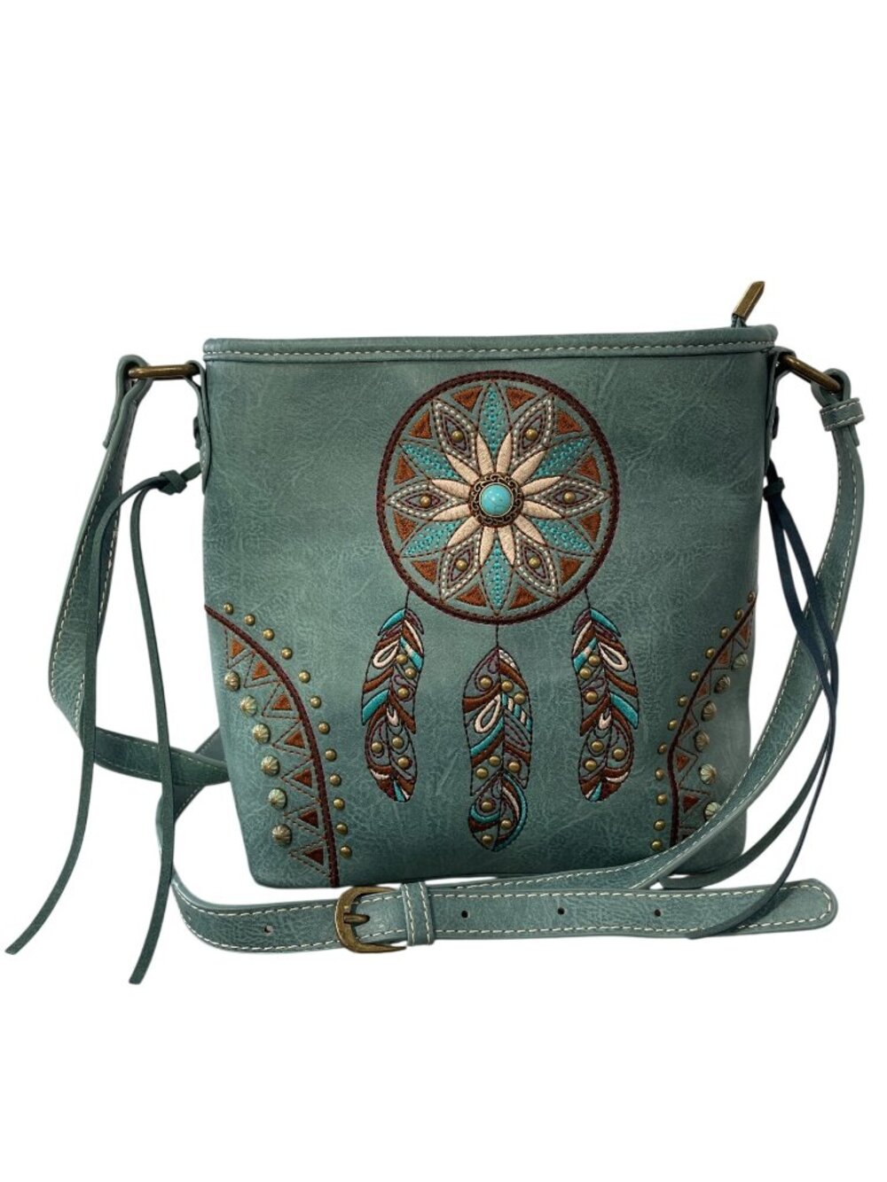 Montana West Crossbody Bag Brite Blue Dreamcatcher Embroidery Buckle Strap NEW